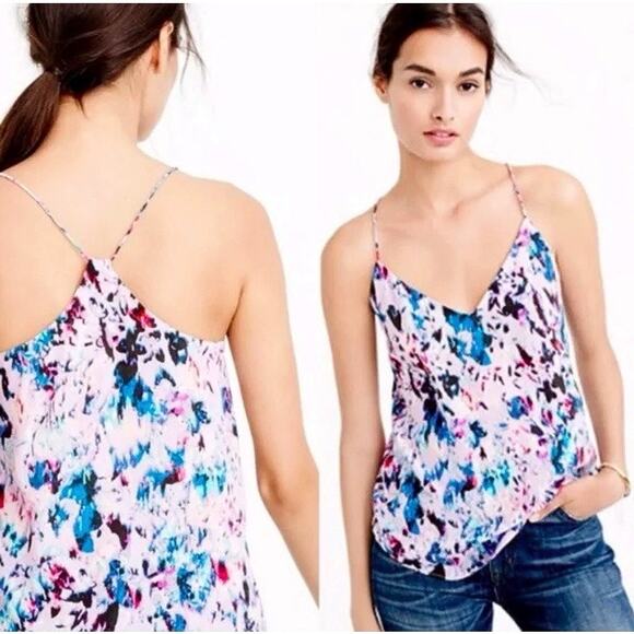 J.Crew Multicolor 100% Silk Abstract Sleeveless Floral Cami Camisole Tank Top 6 - Picture 2 of 6